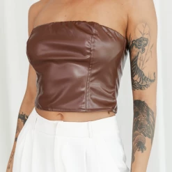 Charcoal Clothing Maller Strapless Crop Top (Brown) New Arrivals