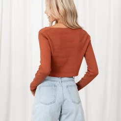 Into Fashion New Century Knit Cardigan (Burnt Orange) Tops
