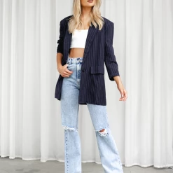 Charcoal Clothing Ulterior Motive Blazer (Navy Pinstripe) Winter Warmers