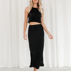 Into Fashions Lyla Plisse Midi Skirt (Black) New Arrivals