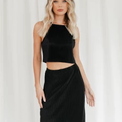 Into Fashions Lyla Plisse Top (Black)