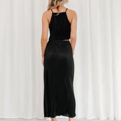 Into Fashions Lyla Plisse Midi Skirt (Black) New Arrivals