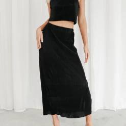 Into Fashions Lyla Plisse Midi Skirt (Black) New Arrivals