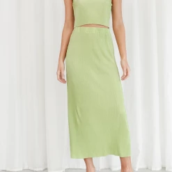 Into Fashions New Arrivals Lyla Plisse Midi Skirt (Green)