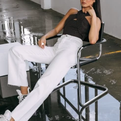 Charcoal Clothing Emily Pinstripe Crop Top (Brown) New Arrivals