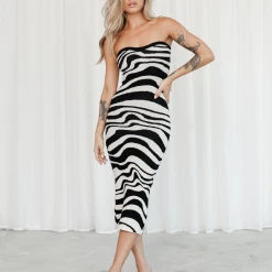 Into Fashion Josephine Midi Dress (Black/Zebra)