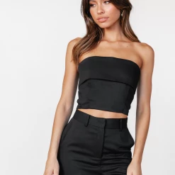 Thanne New Arrivals Remi Strapless Crop Top (Black)
