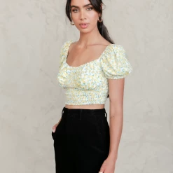 Charcoal Clothing Saskia Crop Top (Yellow Floral)