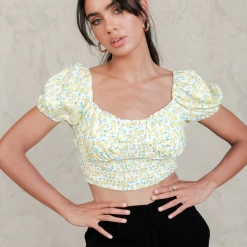 Charcoal Clothing Saskia Crop Top (Yellow Floral)