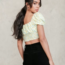Charcoal Clothing Saskia Crop Top (Yellow Floral)