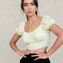 Charcoal Clothing Saskia Crop Top (Yellow Floral)