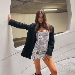 Luvalot New Arrivals Leah Mini Dress (Newspaper)