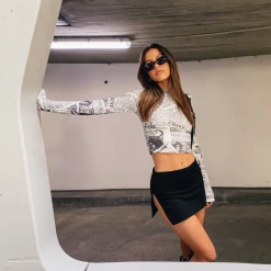 Charcoal Clothing New Arrivals On The Scene Long Sleeve Top (Newspaper)