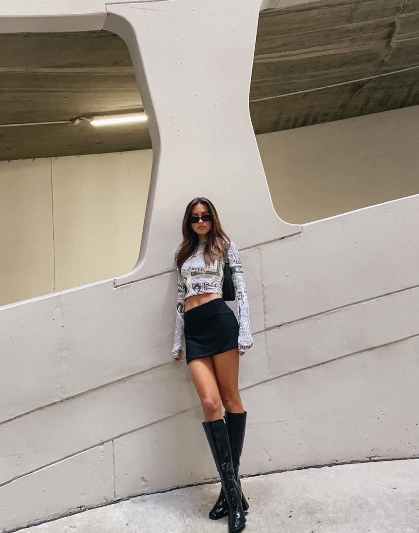 Charcoal Clothing New Arrivals On The Scene Long Sleeve Top (Newspaper) 3 Charcoal Clothing New Arrivals On The Scene Long Sleeve Top (Newspaper)