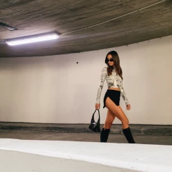 Charcoal Clothing On The Scene Mesh Mini Skirt (Black)