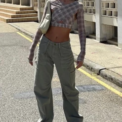 The Ritz Mesh Crop Top (Beige/Plaid) - By Lioness New Arrivals