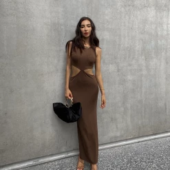 Thanne Dresses Ayda Midi Dress (Brown)