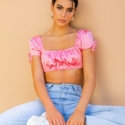 Red Berry Rosalie Crop Top (Pink) Tops