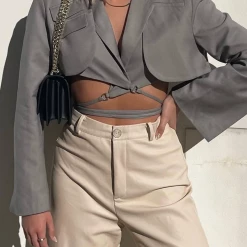 Tops Miami Vice Crop Jacket (Slate) - By Lioness