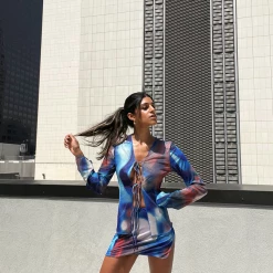 Charcoal Clothing Lylah Mesh Shirt (Blue Print)