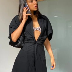 Charcoal Clothing Dresses Nostalgia Mini Dress (Black)