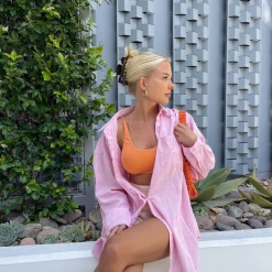 Charcoal Clothing South Beach Shirt (Pink Linen) New Arrivals